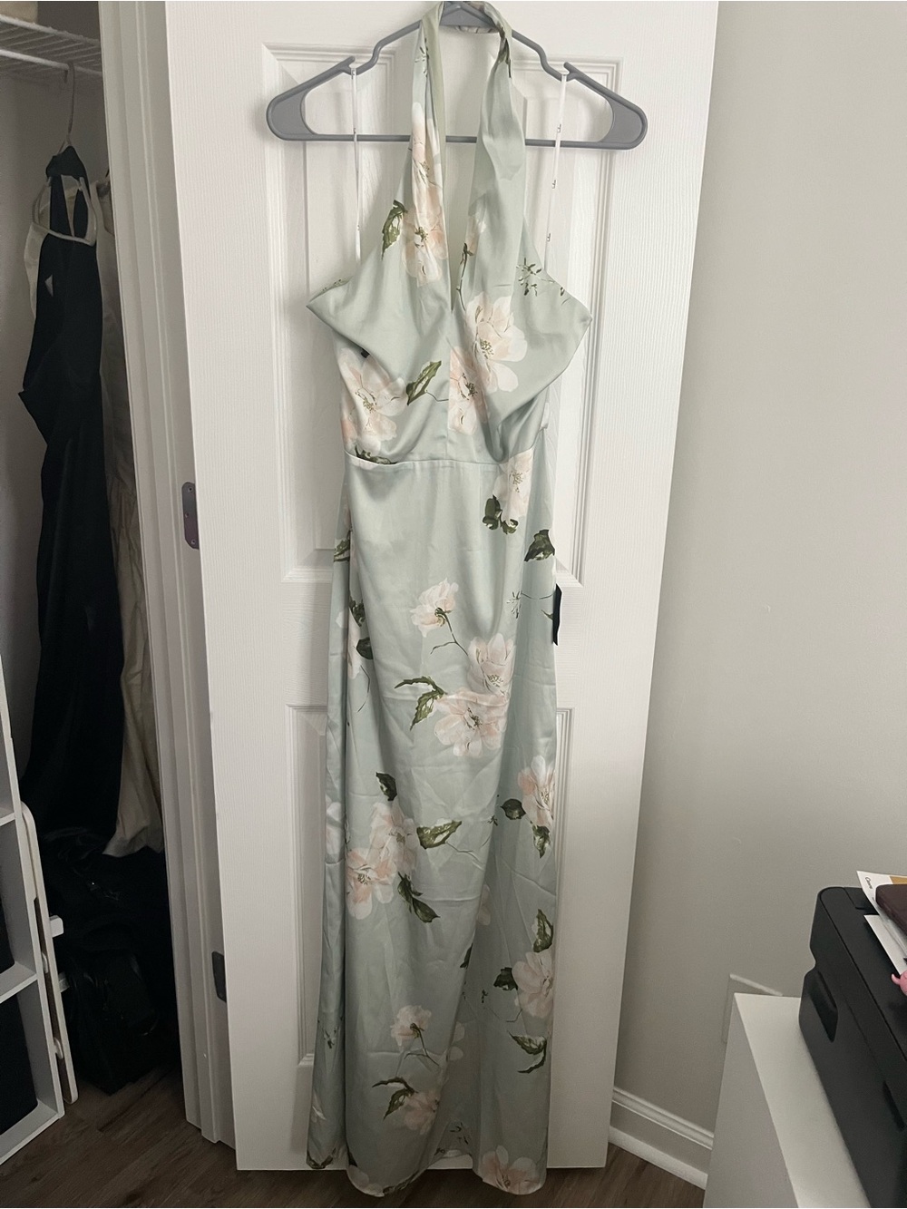 Lulu's Sage Green Floral Halter Maxi Dress